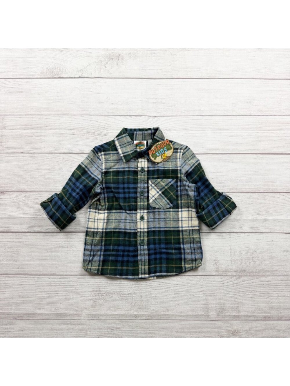Bass Pro Outdoor Kids Toddler Flannel Shirt Plaid Button Up Long Sleeve NWT 2T